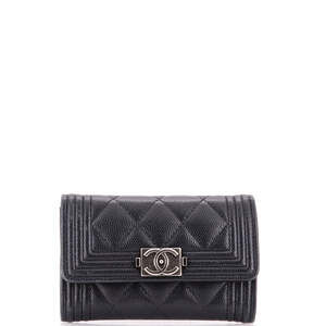 Chanel Boy Flap Card Case Quilted Caviar